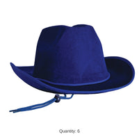 6 Pack Bulk Blue Velour Cowboy Hat One Size Fits Most