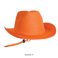 6 Pack Bulk Orange Velour Cowboy Hat One Size Fits Most