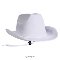6 Pack Bulk White Velour Cowboy Hat One Size Fits Most