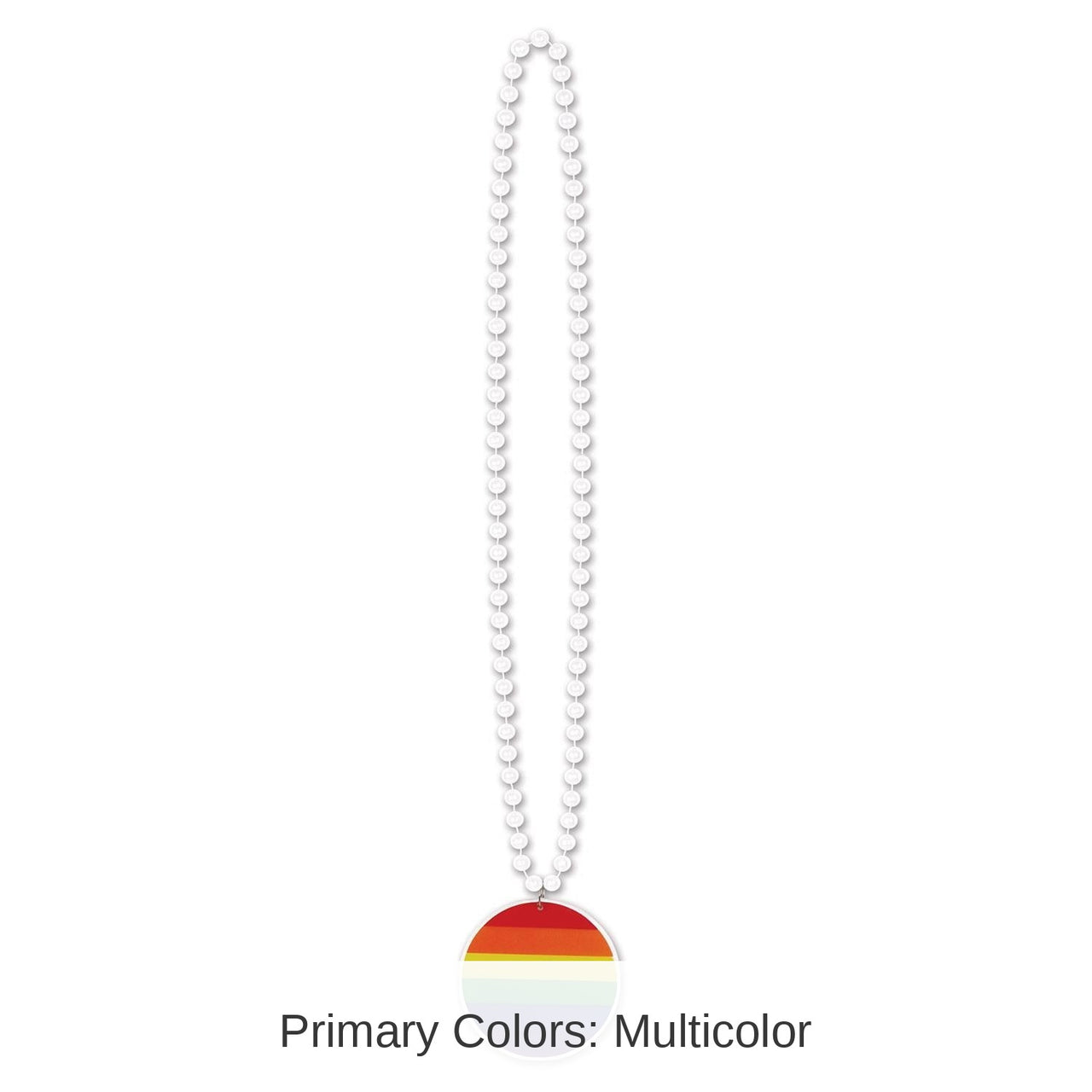 12 Pack Bulk Bead Necklace with Printed Rainbow Party Medallion