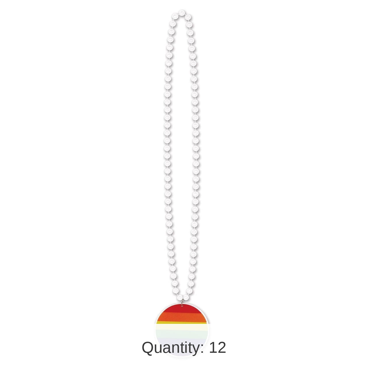 12 Pack Bulk Bead Necklace with Printed Rainbow Party Medallion