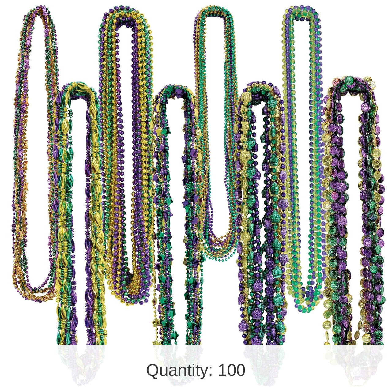 100 Pack Bulk Mardi Gras Bead Assortment