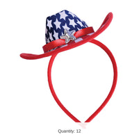 12 Pack Bulk Patriotic Cowboy Hat Headband Western Fun!