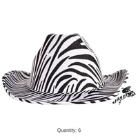 6 Pack Bulk Zebra Print Cowboy Hat