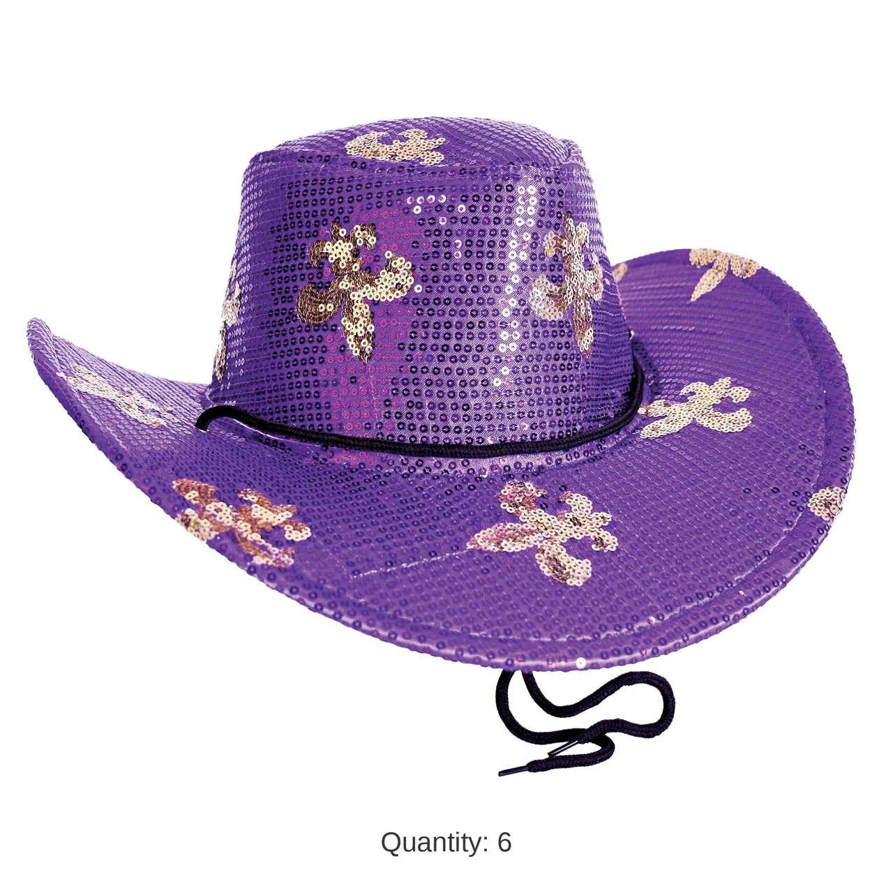 6 Pack Bulk Sparkling Mardi Gras Sequin Cowboy Hat One Size Fits Most