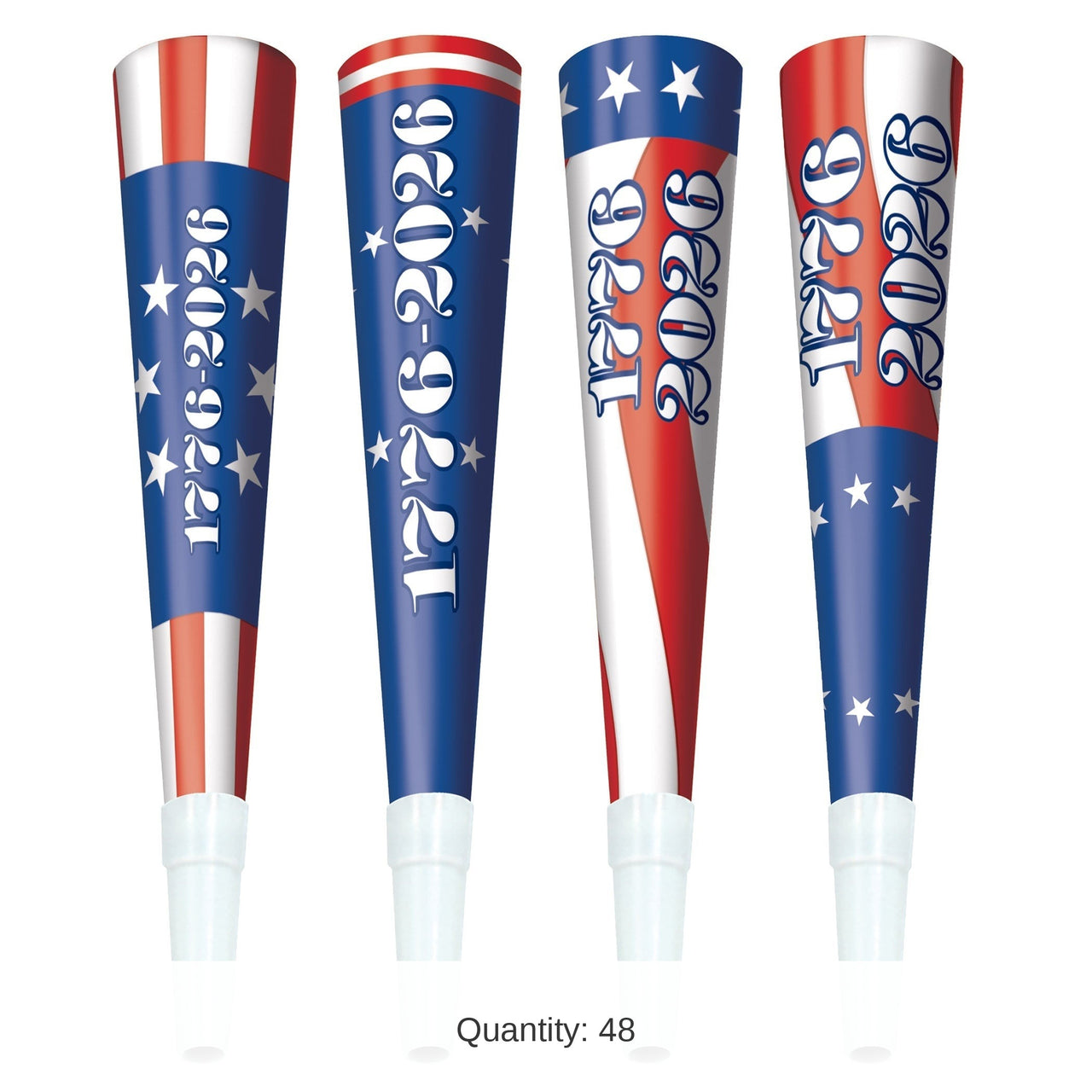 48 Pack Bulk Semiquincentennial Patriotic Horns Assorted Designs