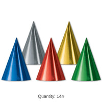 144 Pack Bulk Foil Cone Hat