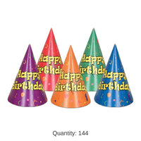 144 Pack Bulk Balloon/Confetti Birthday Party Cone Hats