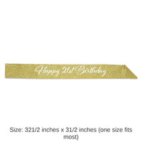6 Pack Bulk Happy 21st Birthday Party Glittered Sash