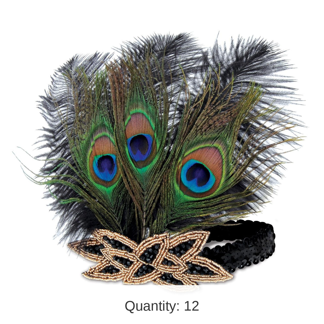 12 Pack Bulk Flapper Peacock Headband