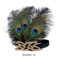 12 Pack Bulk Flapper Peacock Headband