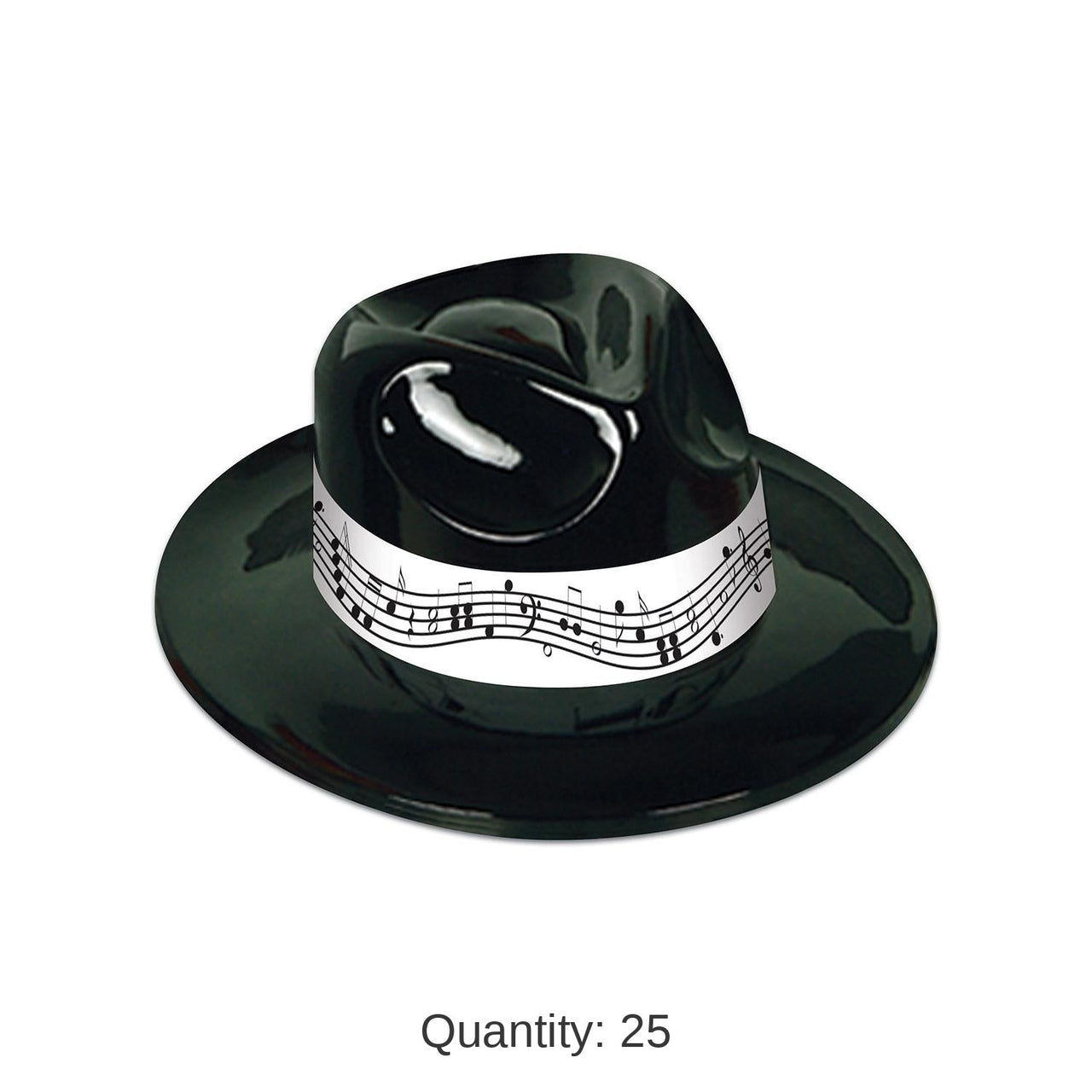 25 Pack Bulk Black Plastic Fedora with Music Band