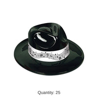 25 Pack Bulk Black Plastic Fedora with Music Band