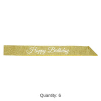 6 Pack Bulk Happy Birthday Party Glittered Sash
