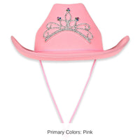 6 Pack Bulk Pink Felt Cowgirl Hat with Tiara