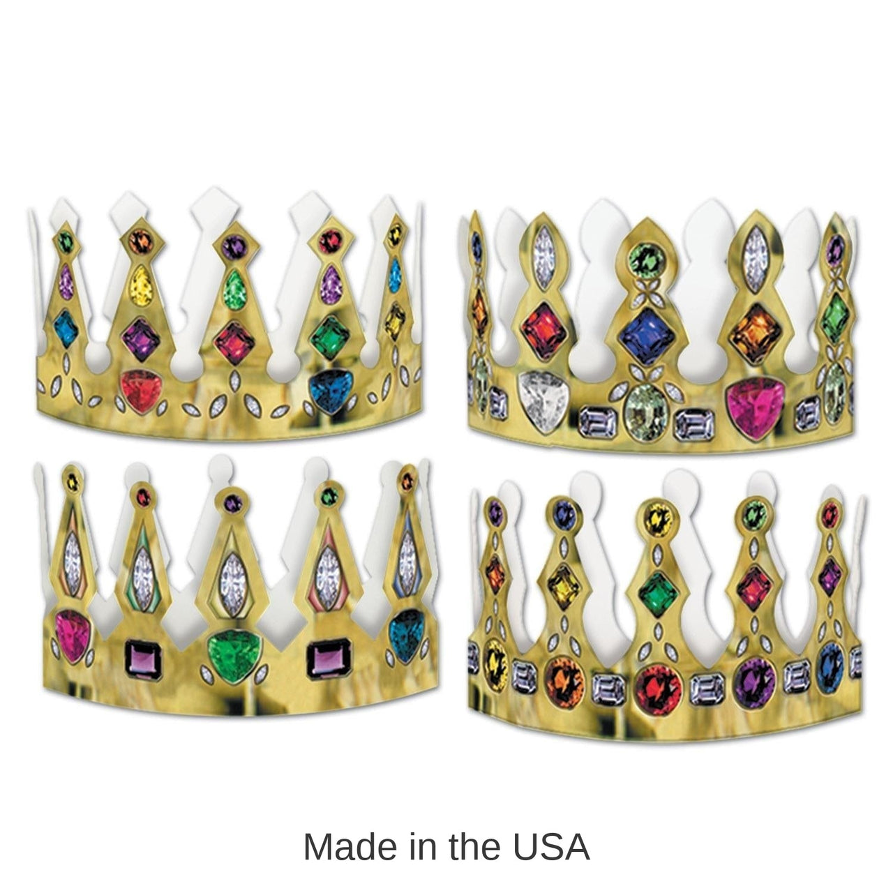 72 Pack Bulk Mardi Gras Printed Jeweled Crowns