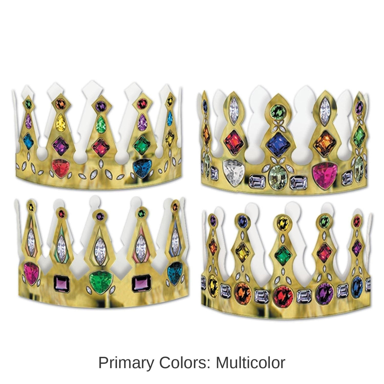 72 Pack Bulk Mardi Gras Printed Jeweled Crowns