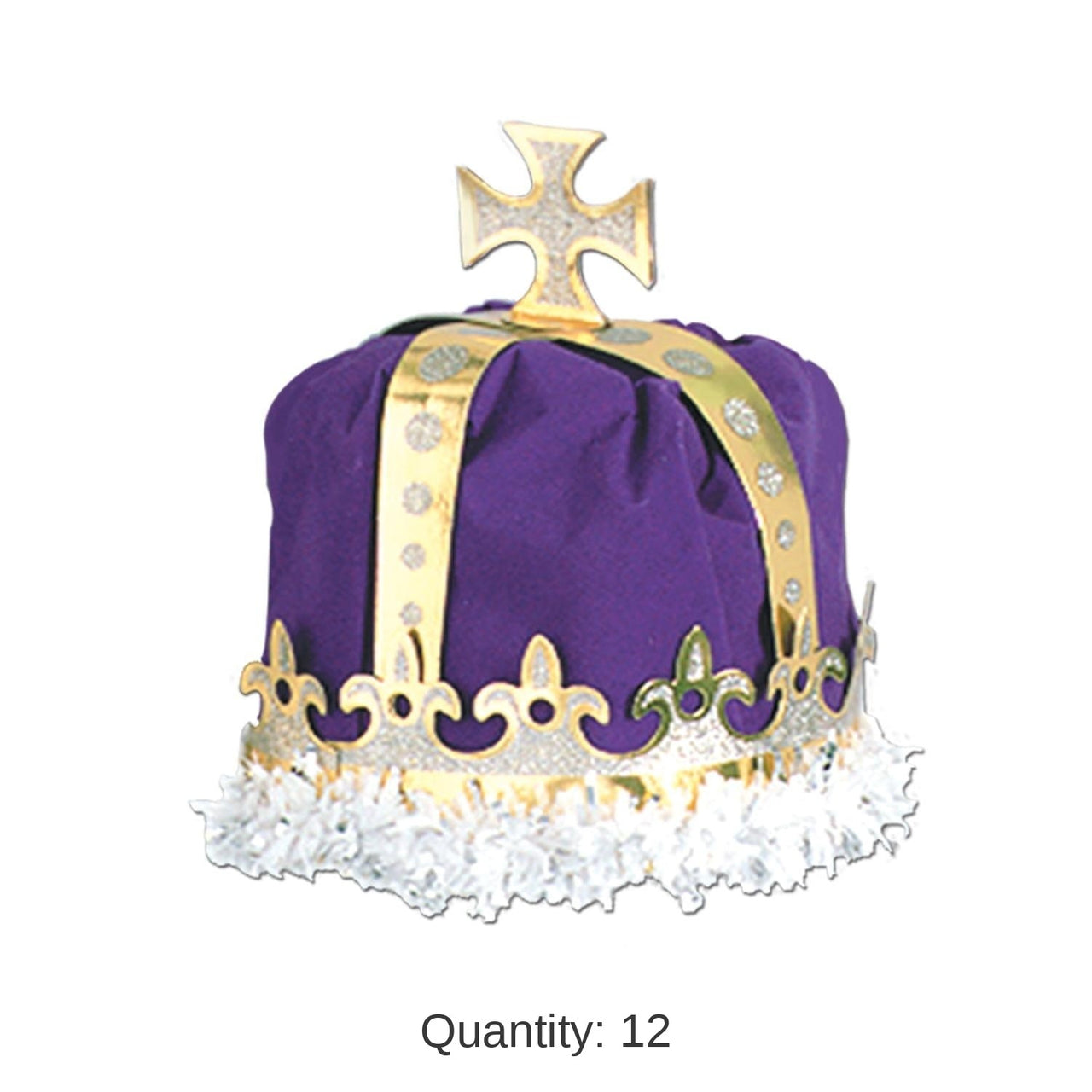 12 Pack Bulk Mardi Gras Royal King's Crown - purple - velvet-textured