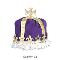 12 Pack Bulk Mardi Gras Royal King's Crown - purple - velvet-textured