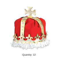 12 Pack Bulk Royal King's Crown - red - velvet-textured