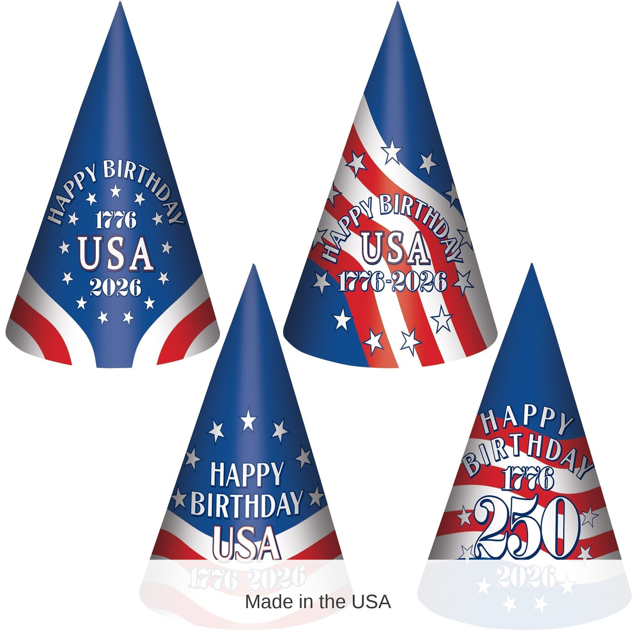 48 Pack Bulk Semiquincentennial Cone Hats Patriotic Party Fun