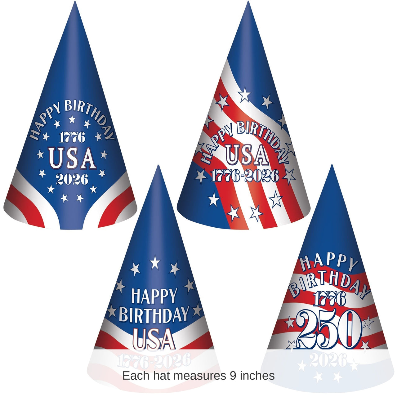 48 Pack Bulk Semiquincentennial Cone Hats Patriotic Party Fun