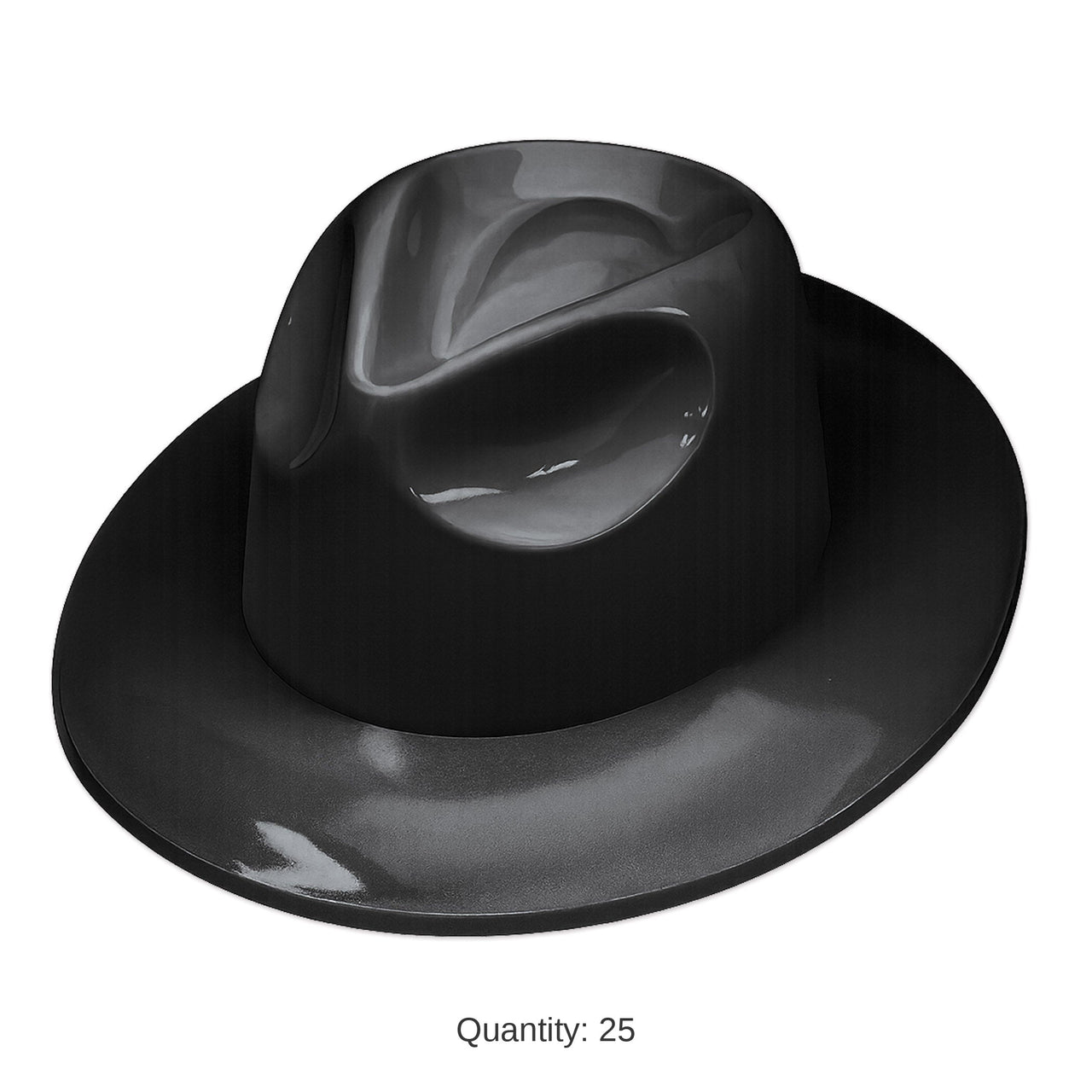 25 Pack Bulk Black Plastic Fedora Hat One Size Fits Most