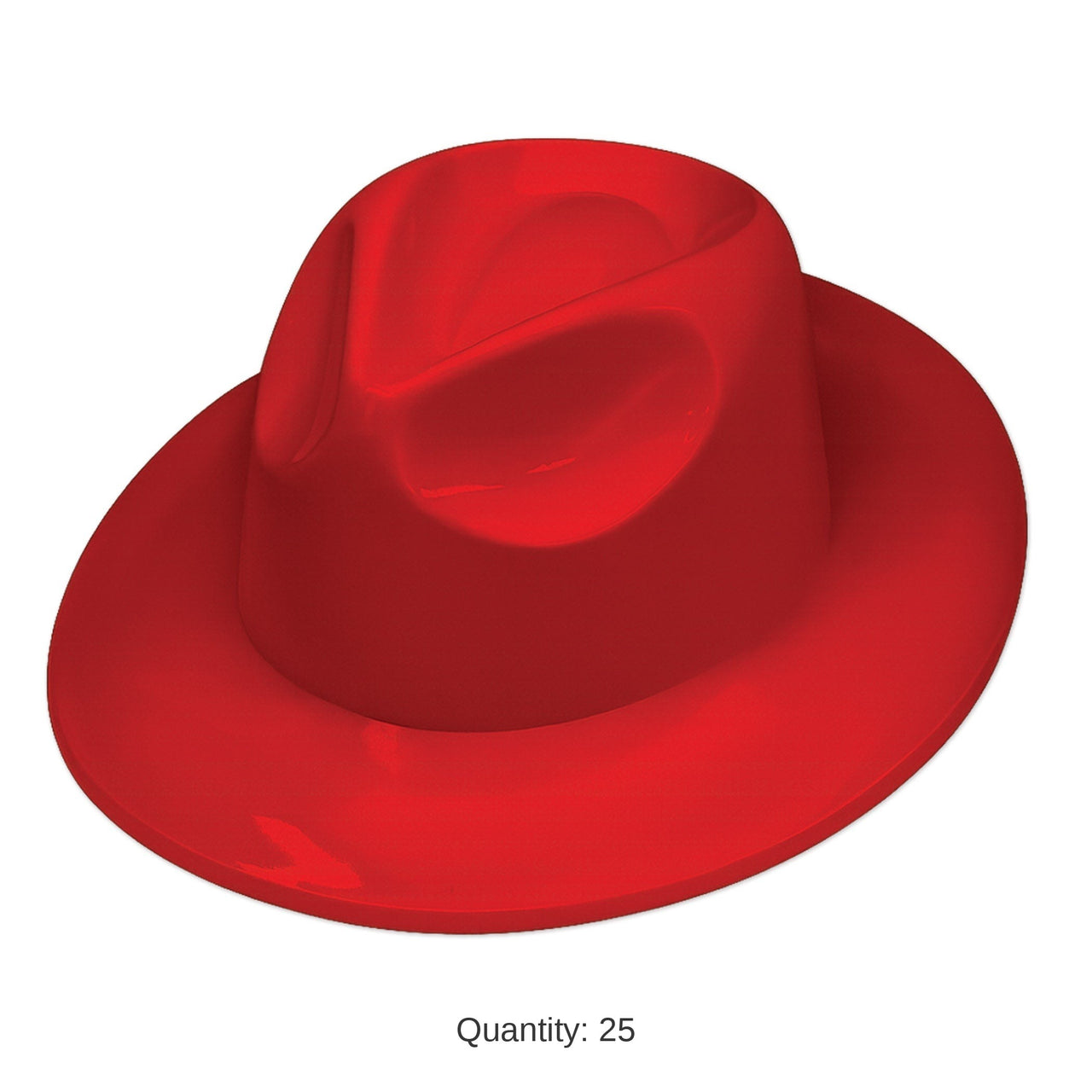 25 Pack Bulk Red Plastic Fedora Hat Spirit & School Event Headwear
