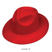 25 Pack Bulk Red Plastic Fedora Hat Spirit & School Event Headwear