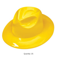 25 Pack Bulk Yellow Plastic Fedora Hat Spirit & School Event Accessory