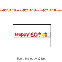 12 Pack Bulk Happy 60th Birthday Party Tape 20 ft Roll