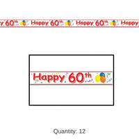 12 Pack Bulk Happy 60th Birthday Party Tape 20 ft Roll
