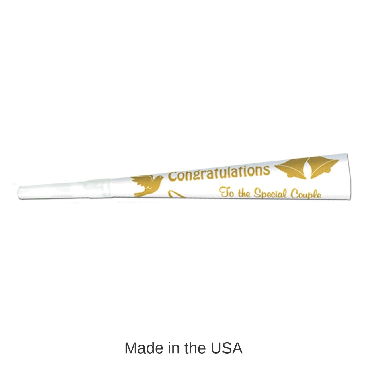 100 Pack Bulk Wedding/Anniversary Trumpets white with gold print