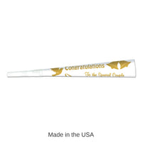 100 Pack Bulk Wedding/Anniversary Trumpets white with gold print