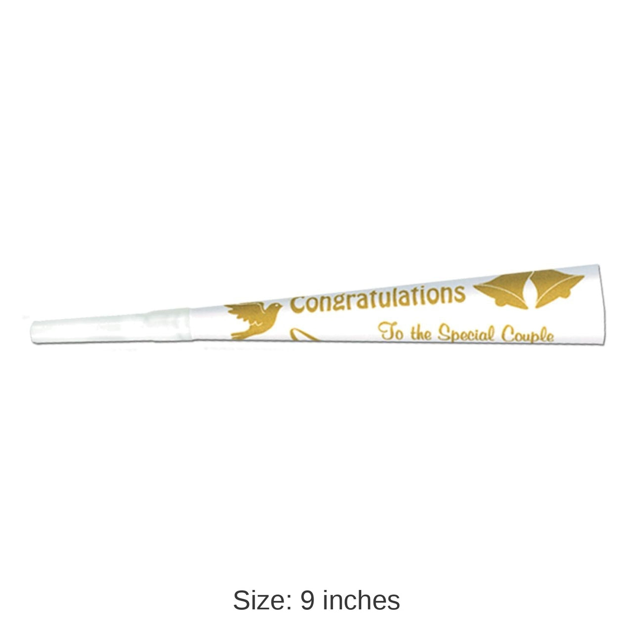 100 Pack Bulk Wedding/Anniversary Trumpets white with gold print
