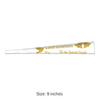 100 Pack Bulk Wedding/Anniversary Trumpets white with gold print