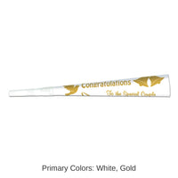 100 Pack Bulk Wedding/Anniversary Trumpets white with gold print