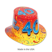 25 Pack Bulk Happy 40th Birthday Party Hi-Hat- Red and Orange