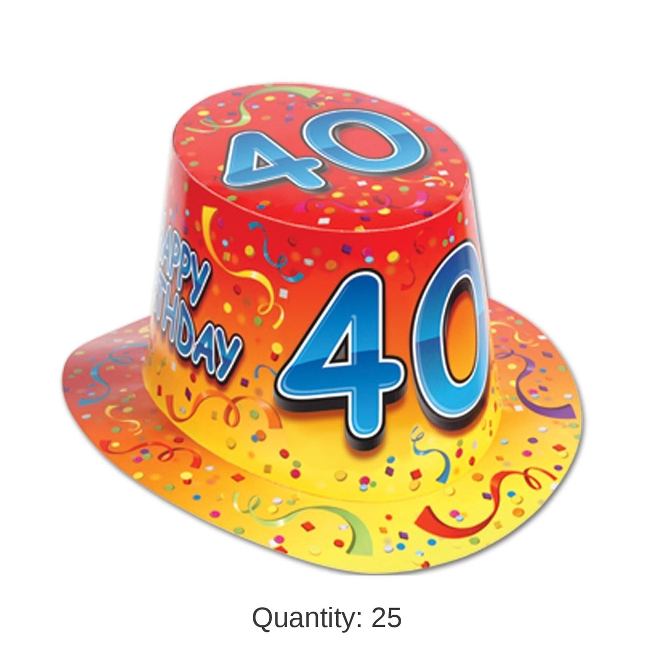 25 Pack Bulk Happy 40th Birthday Party Hi-Hat- Red and Orange