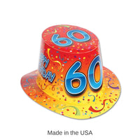 25 Pack Bulk Happy 60th Birthday Party Hi-Hat- Red and Orange