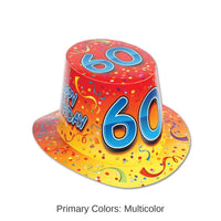 25 Pack Bulk Happy 60th Birthday Party Hi-Hat- Red and Orange
