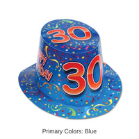 25 Pack Bulk Happy 30th Birthday Party Hi-Hat Blue and Red