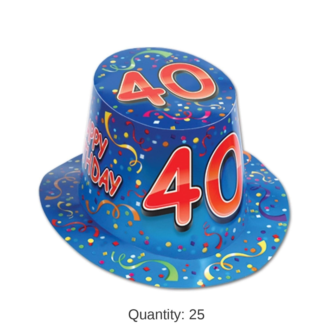 25 Pack Bulk Happy 40th Birthday Party Hi-Hat- Blue and Red