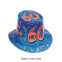 25 Pack Bulk Happy 60th Birthday Party Hi-Hat- Blue and Red