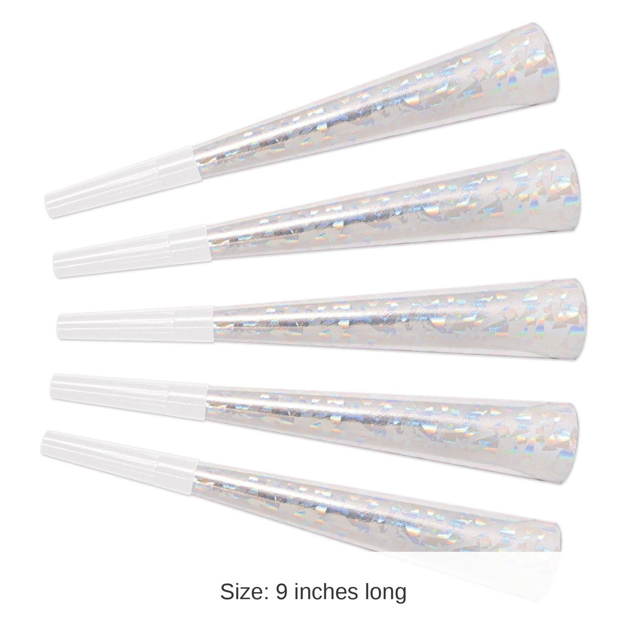 100 Pack Bulk Prismatic New Years Party Horns silver