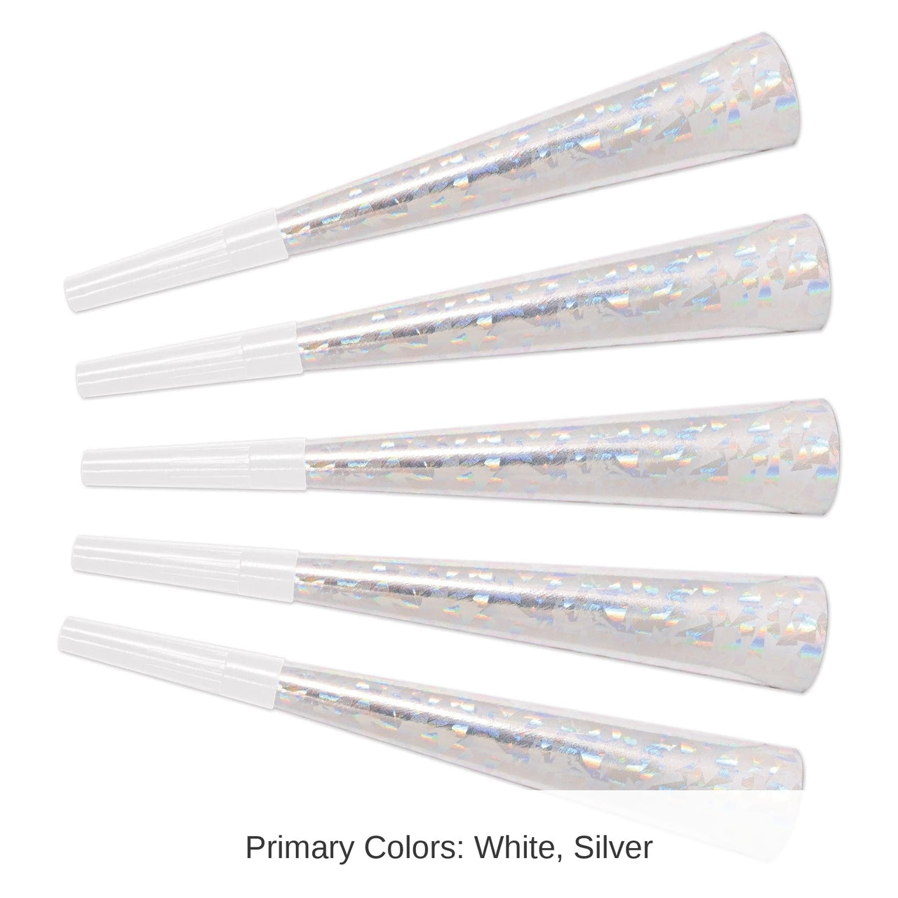 100 Pack Bulk Prismatic New Years Party Horns silver