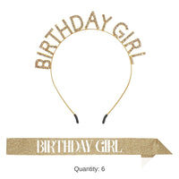 6 Pack Bulk Birthday Girl Headband/Sash Set