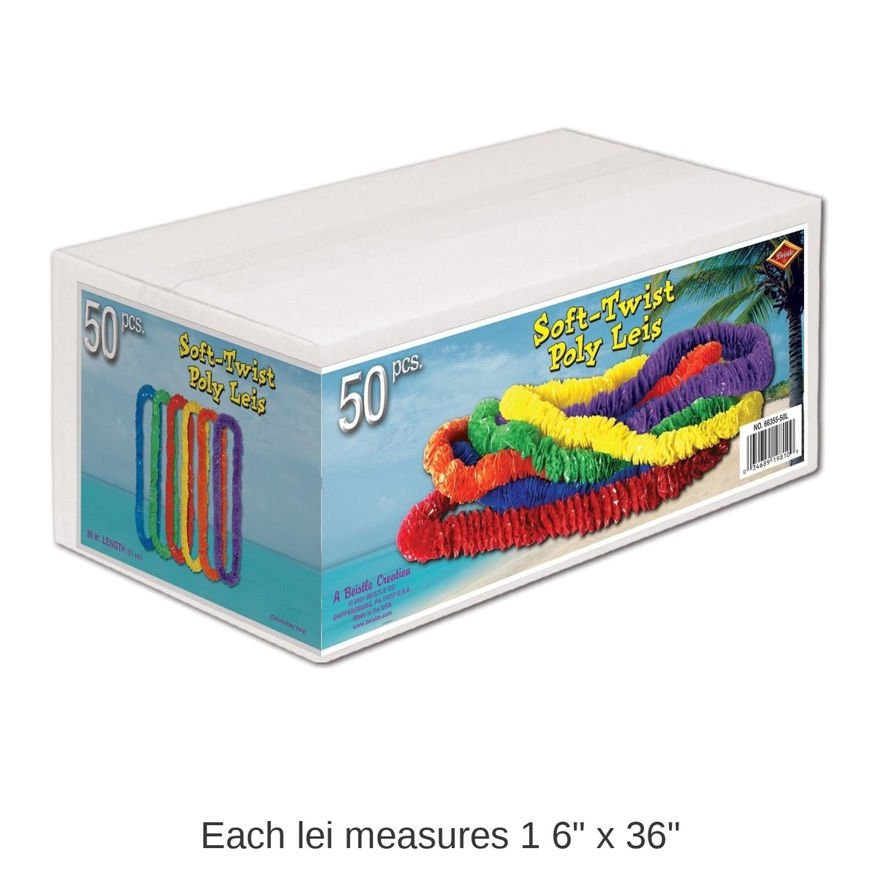 50 Pack Bulk Luau Party asst Colors Soft-Twist Poly Leis