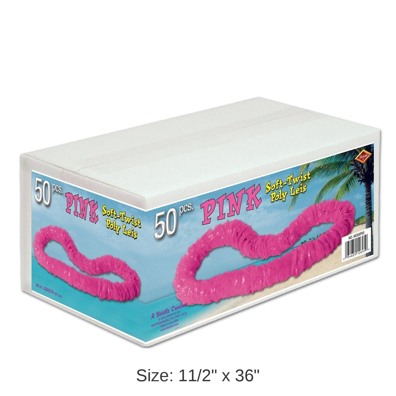 50 Pack Bulk Luau Party Soft-Twist Poly Leis with Labeled Carton pink