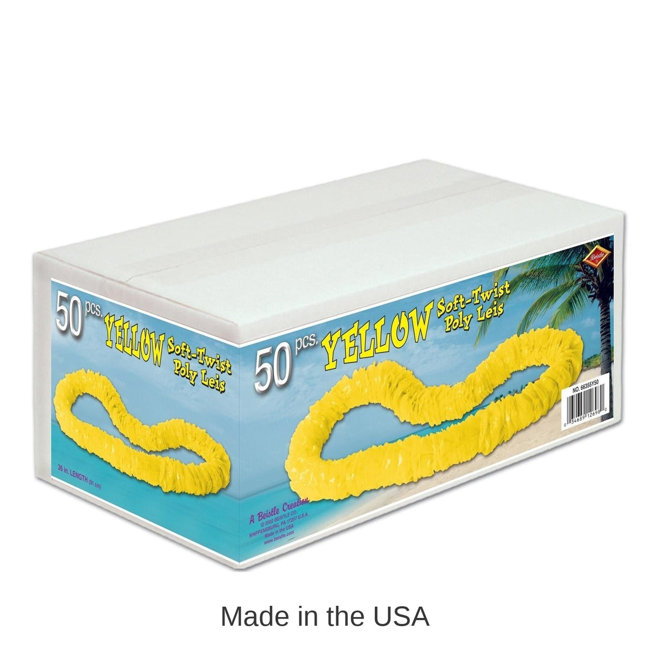 50 Pack Bulk Luau Party Yellow Soft-Twist Poly Leis with Labeled Box